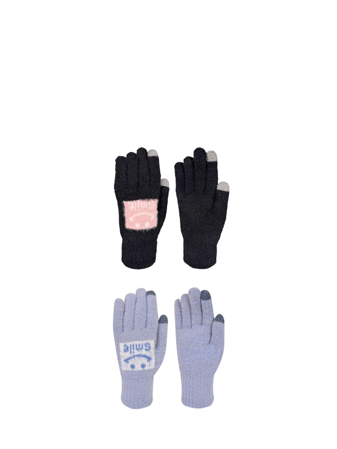 

LOOM LEGACY Women Pack of 2 Patterned Acrylic Touchscreen Gloves, Black