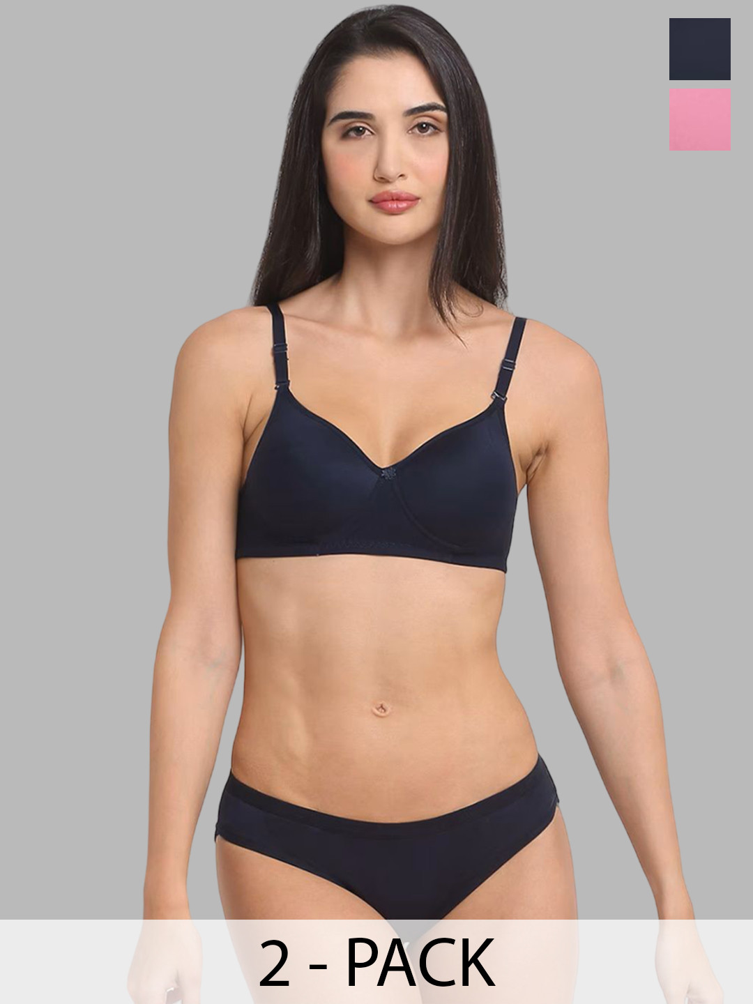 

Designer Bugs Pack Of 2 Lightly Padded Lingerie Set, Navy blue