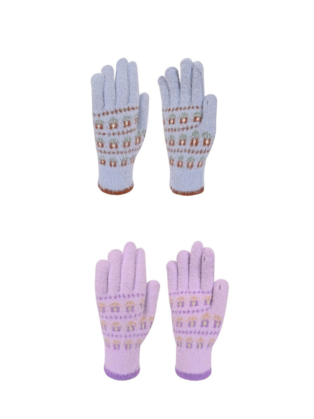 

LOOM LEGACY Women Pack of 2 Patterned Winter Woollen Touchscreen Gloves, Blue