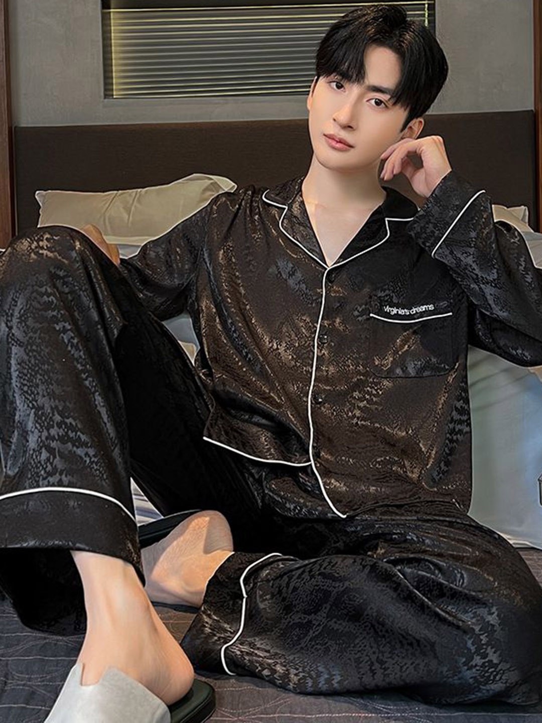 

StyleCast Printed Shirt With Pyjama Night Suit, Black