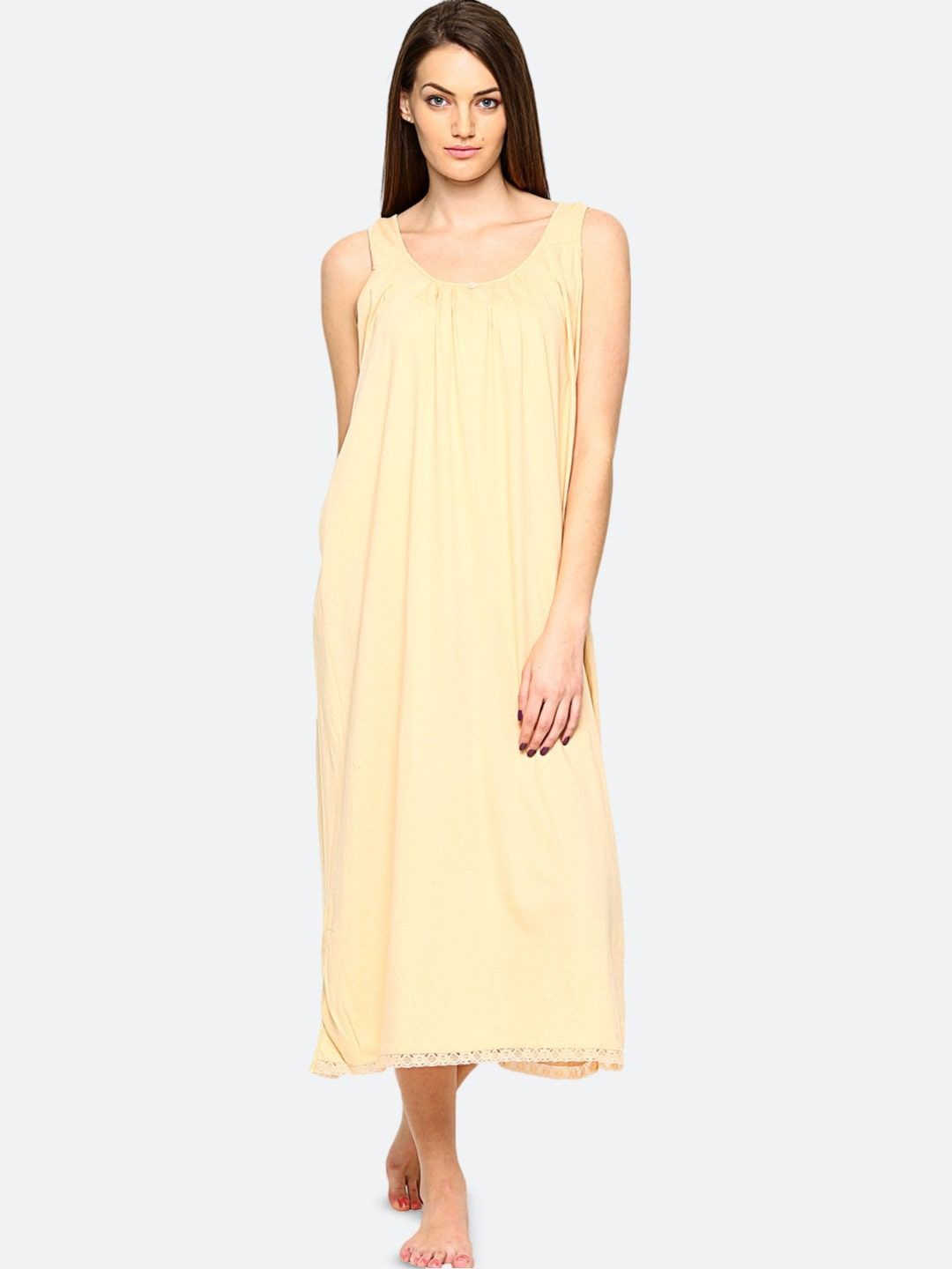 

RedRose Women Maxi Pure Cotton Nightdress, Beige