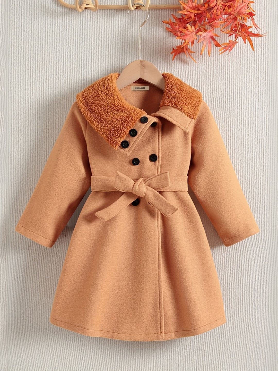 

INCLUD Girls Double-Breasted Overcoat, Khaki