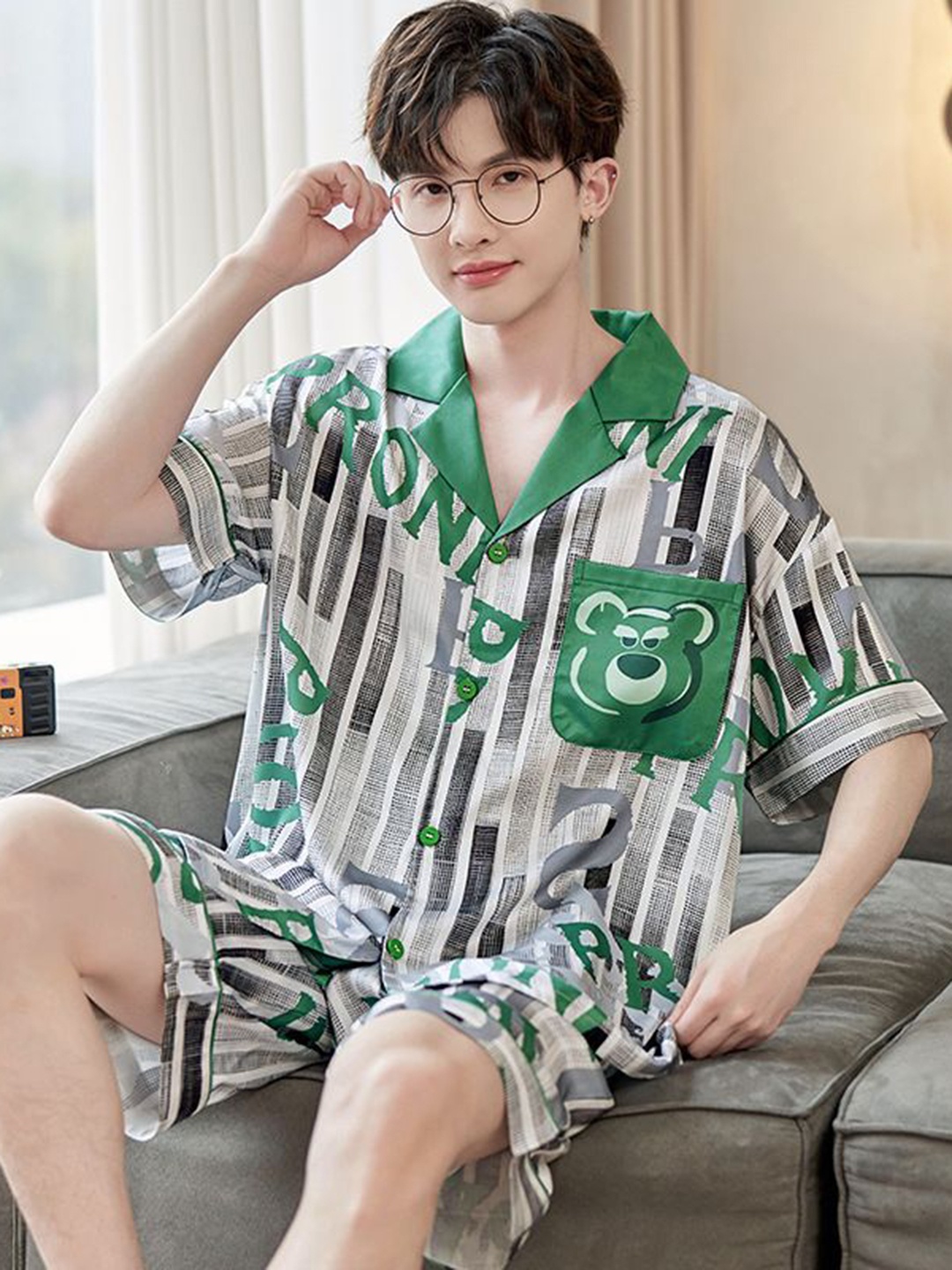 

StyleCast Printed Shirt With Shorts Co-Ords, Green