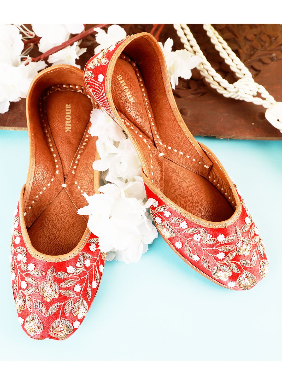 

Anouk Women Embellished Mojaris, Red