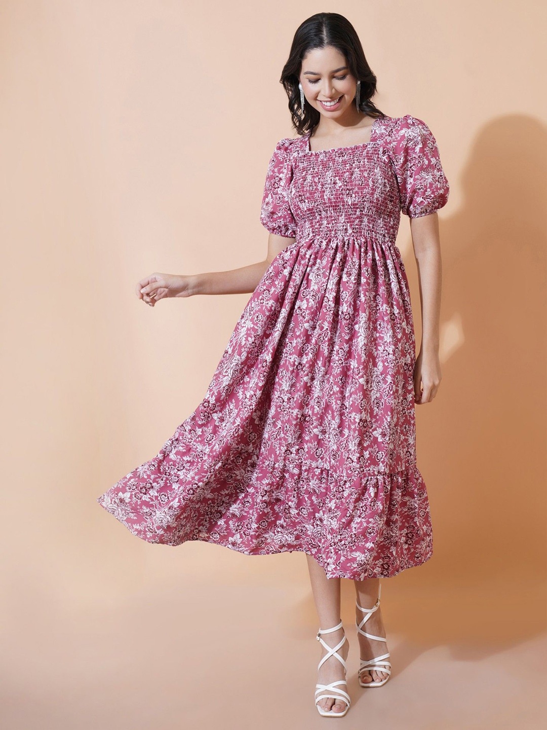 

Raiyani Enterprise Women Floral Printed Fit & Flare Dress, Pink