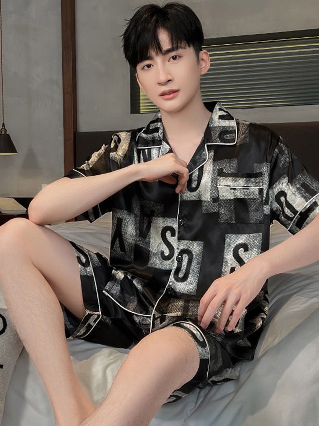 

StyleCast Printed Shirt With Shorts Night Suits, Black