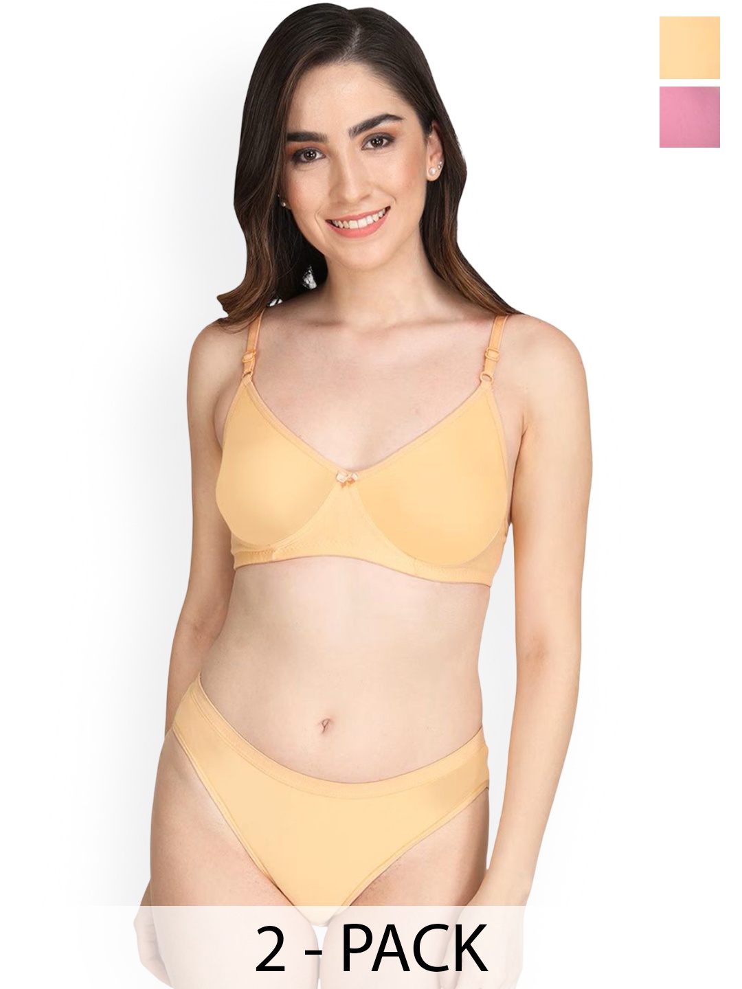 

Designer Bugs Women Pack Of 2 Lightly Padded Lingerie Set, Yellow