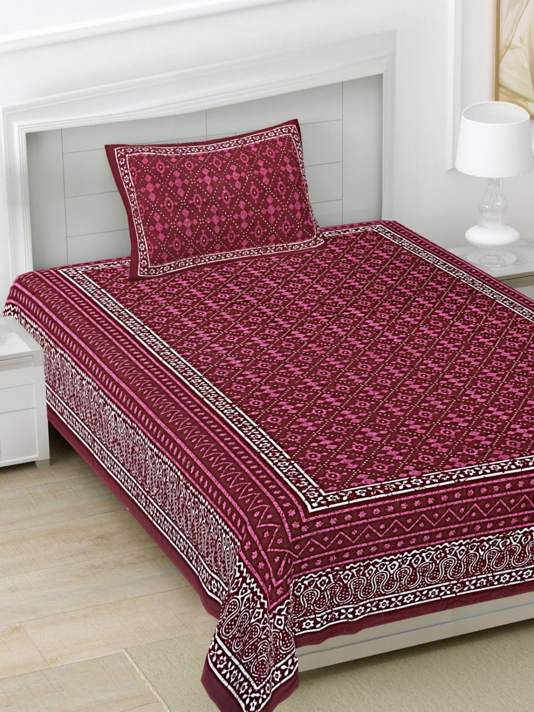 

FrionKandy Living Burgundy 180 TC Cotton Single Bedsheet Set-2.28 m x 1.52 m