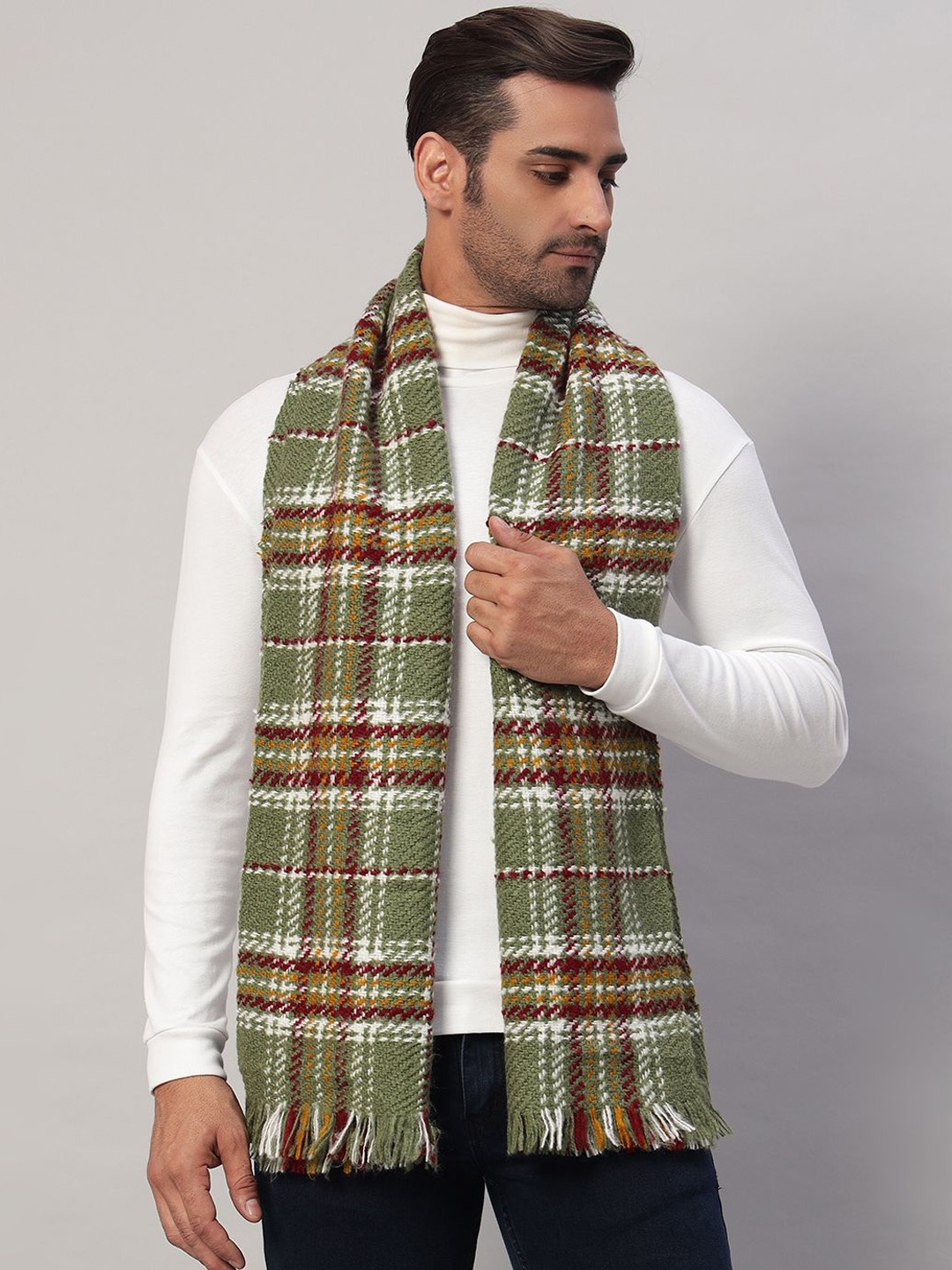 

HANDICRAFT PALACE Men Merino Wool Checked Mufflers, Green