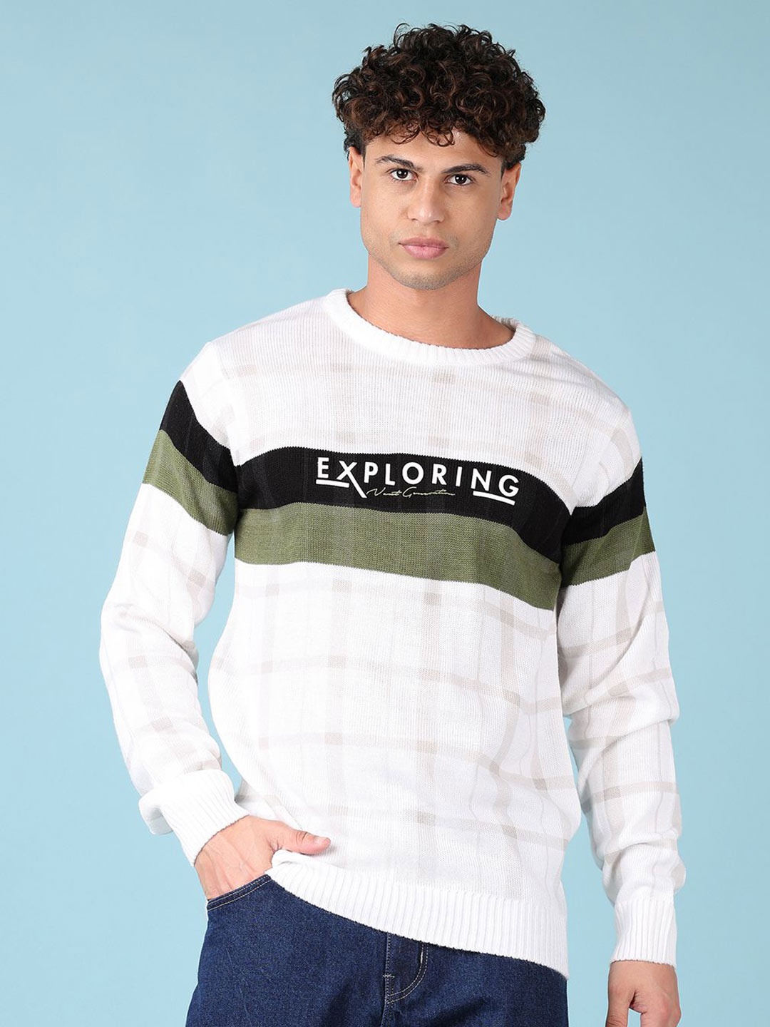 

V-Mart Men Typography Printed Round Neck Pullover Sweater, White