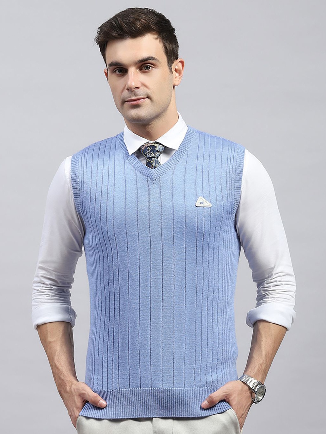 

Monte Carlo Men Striped Woollen Pullover Sweaters, Blue