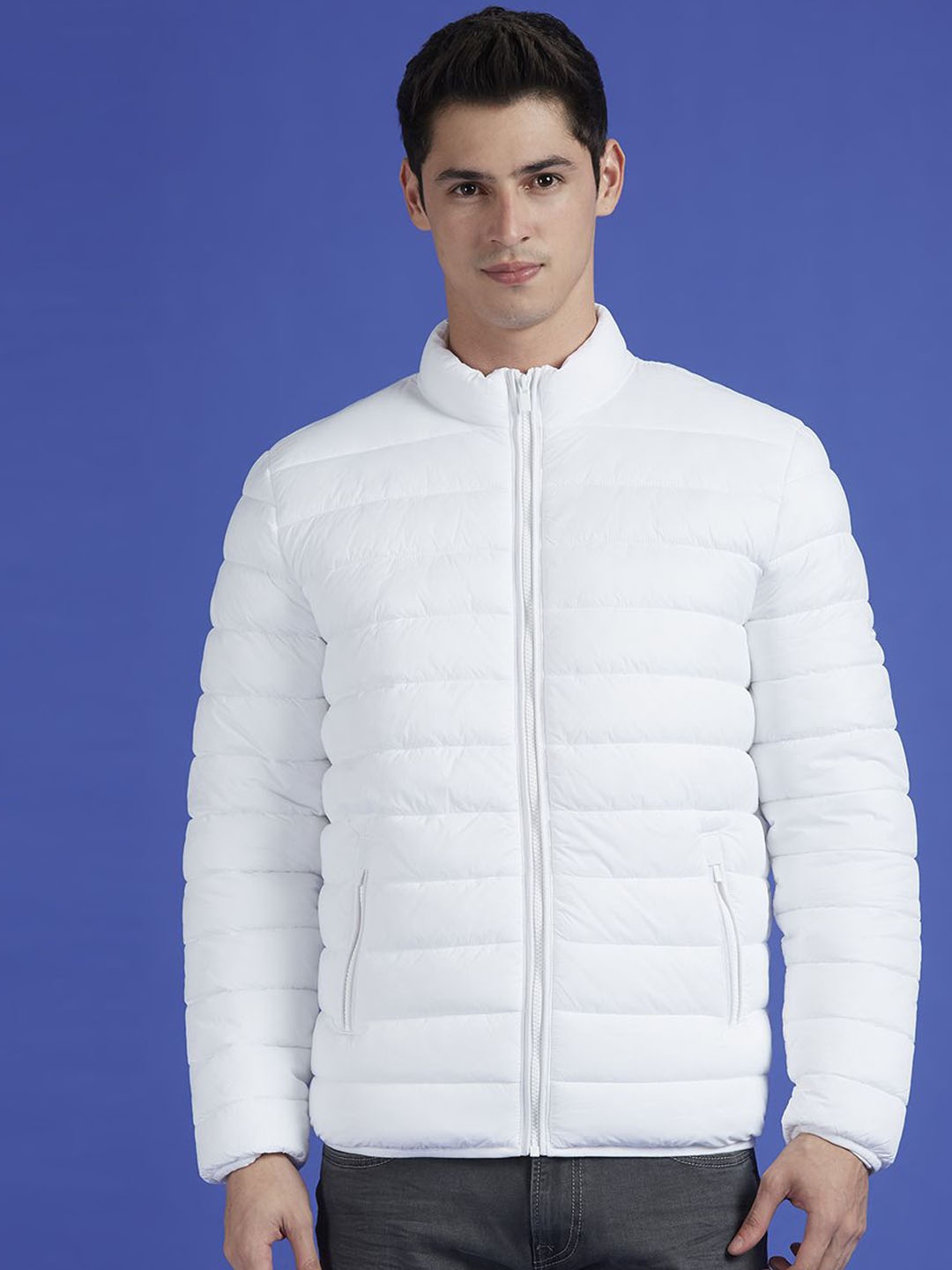 

Pepe Jeans Men Mock Collar Solid Casual Puffer Jacket, White
