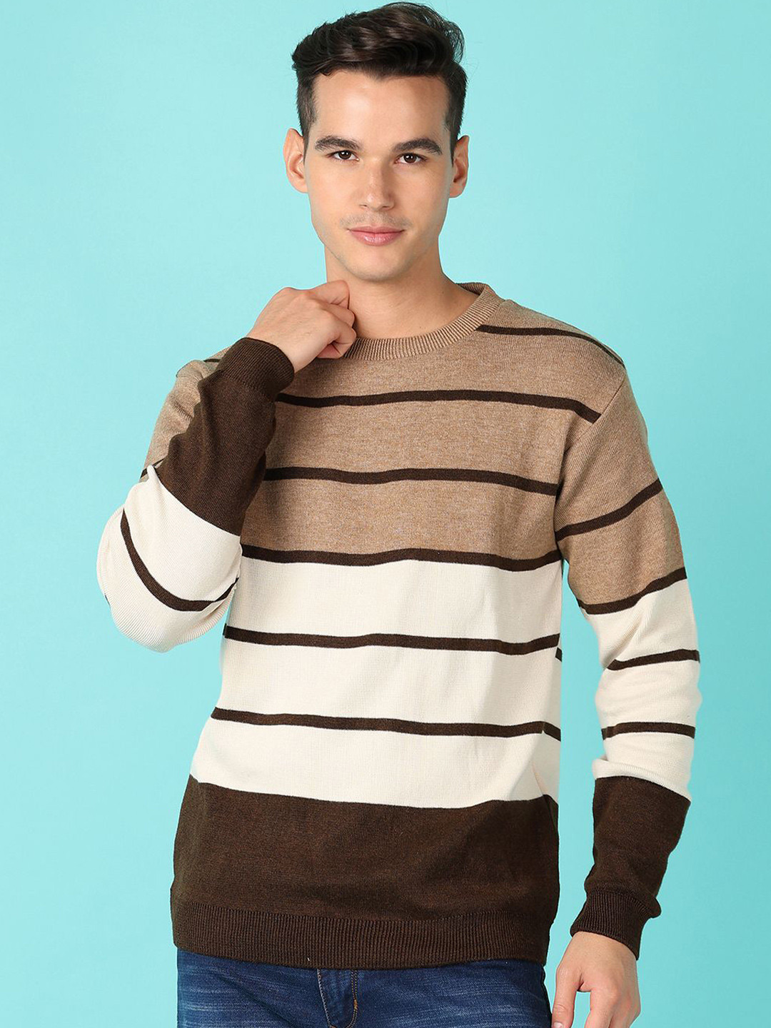 

V-Mart Men Striped Long Sleeves Pullover, Brown