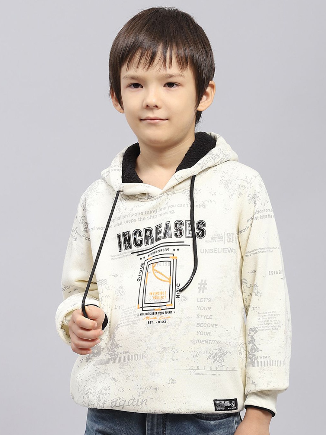 

Monte Carlo Boys Cotton Printed Hooded Sweatshirt, Off white