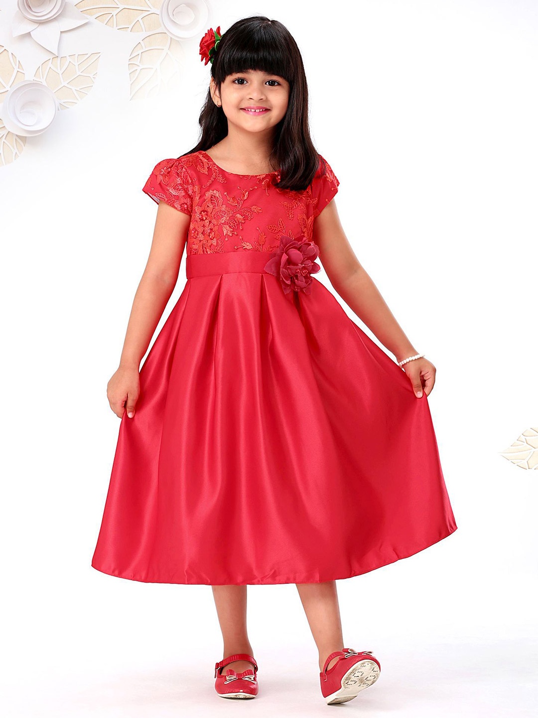 

Mark & Mia Girls Fit & Flare Midi Dress, Red