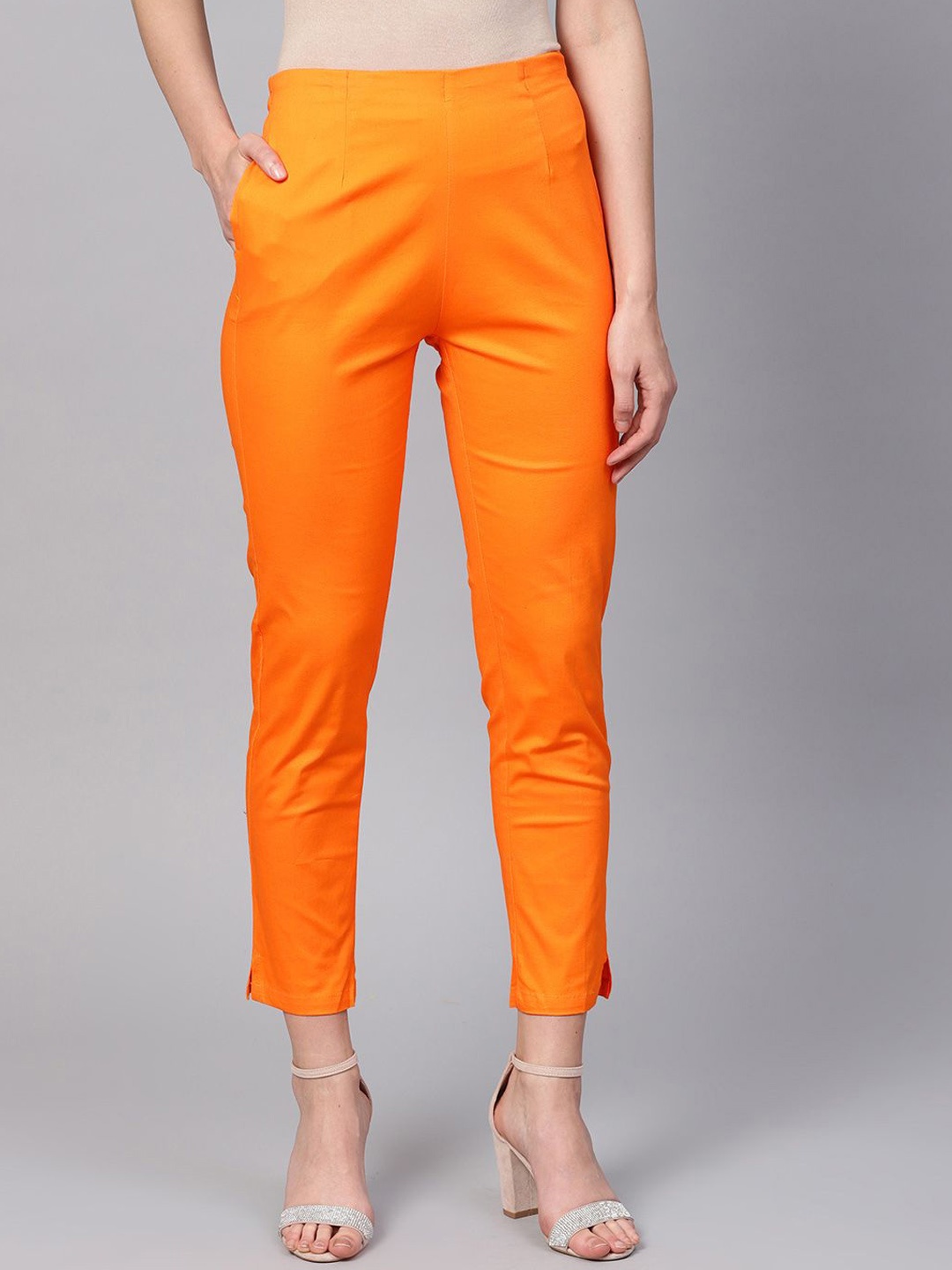 

SOJANYA Women Cotton Regular Fit Trousers, Orange