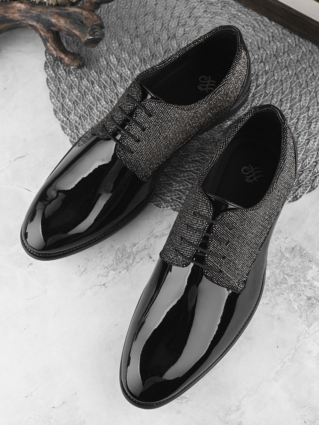 

House of Pataudi Men Woven Design Formal Lace Up Derbys, Black
