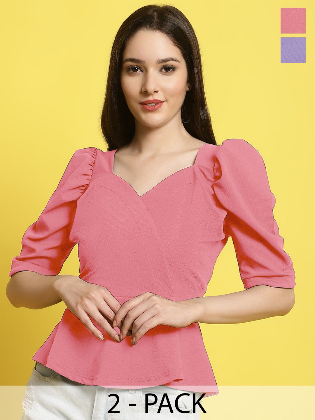 

Metronaut Women Pack Of 2 Sweetheart Neck Top, Pink