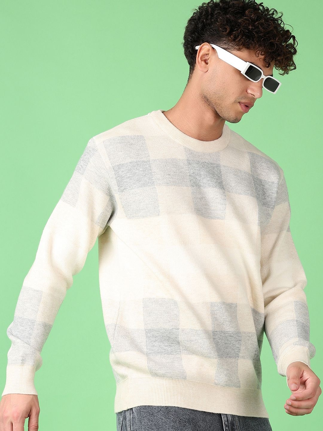 

V-Mart Men Checked Long Sleeves Pullover, Beige