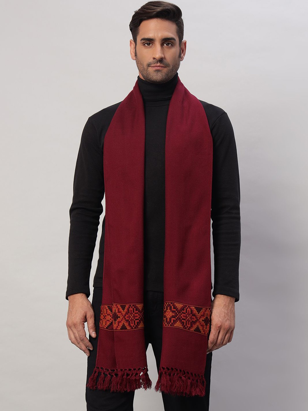 

HANDICRAFT PALACE Men Merino Wool Reversible Mufflers, Maroon