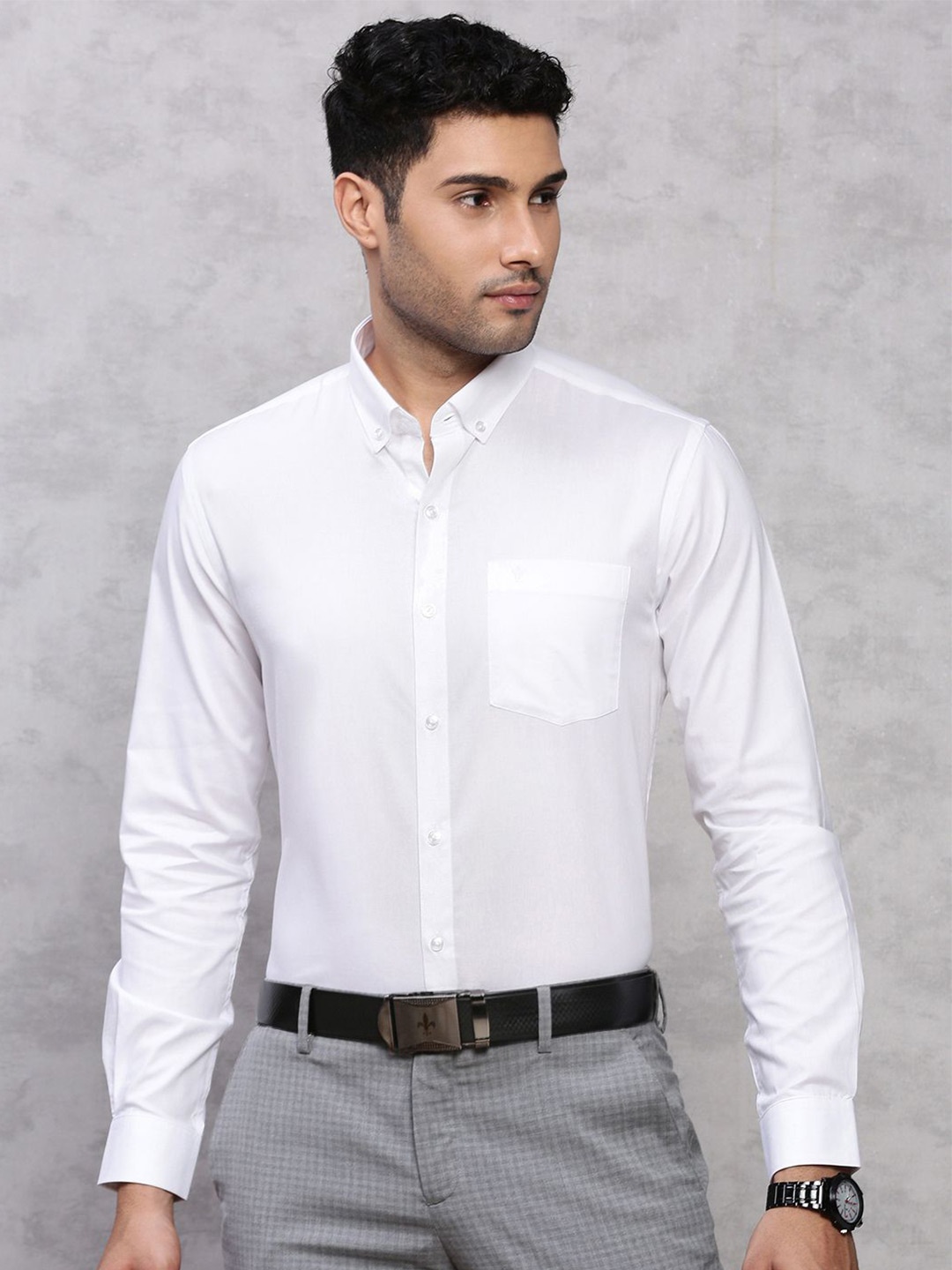 

Ramraj Men Classic Spread Collar Solid Cotton Formal Shirt, White