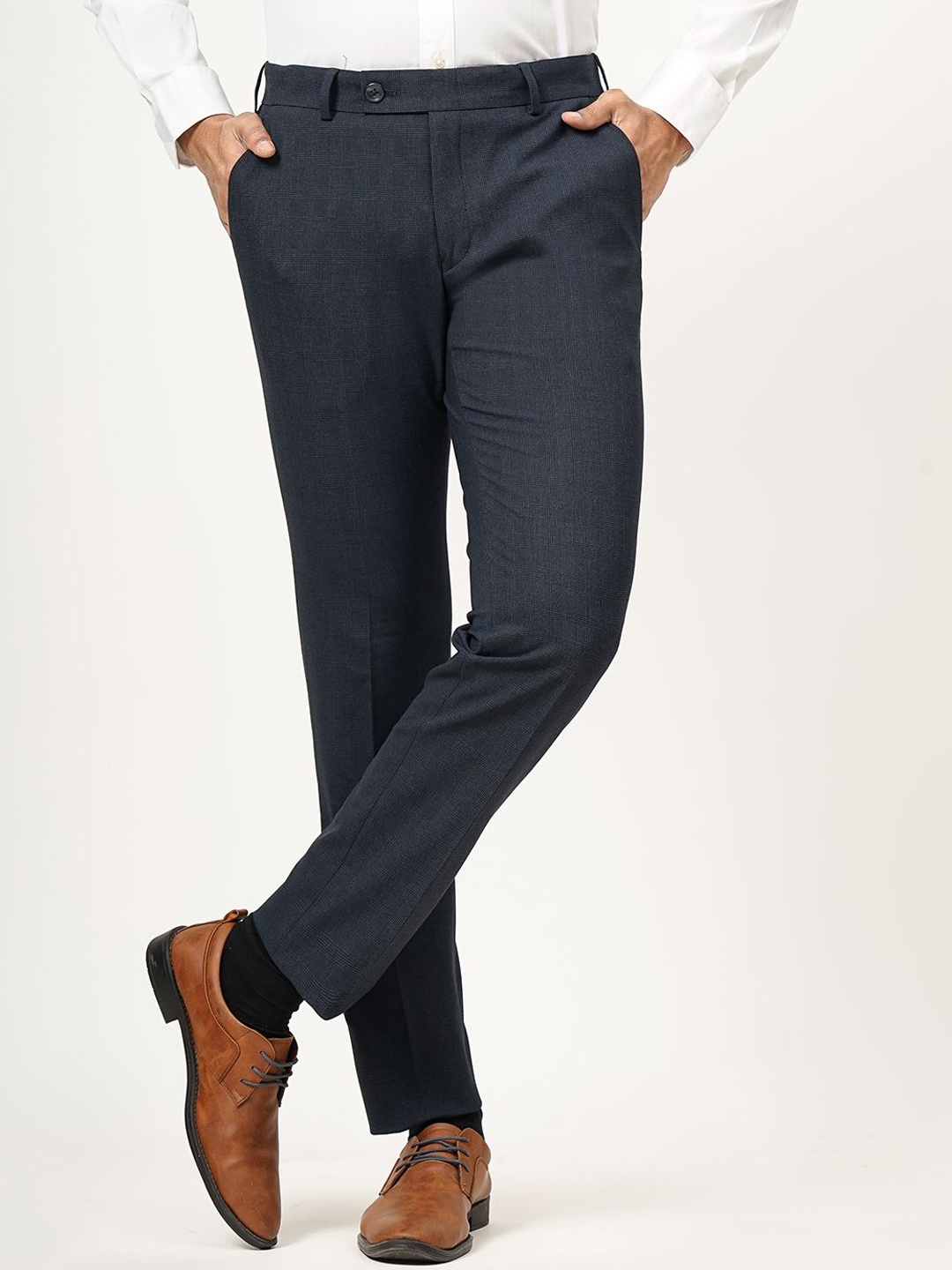 

JADE BLUE Men Checked Slim Fit Mid-Rise Formal Trousers
