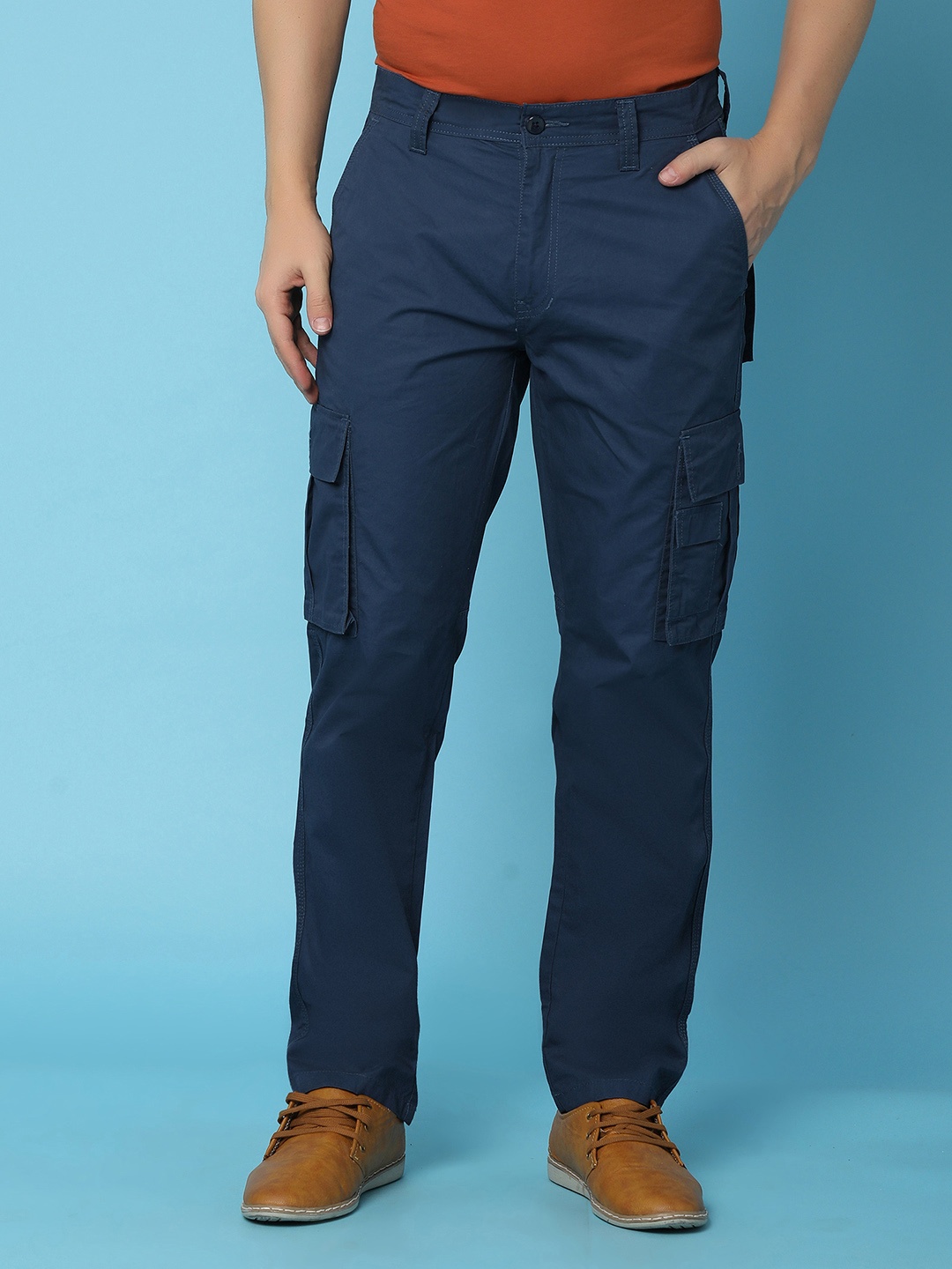 

V-Mart Men Solid Twill Cargos Trousers, Blue