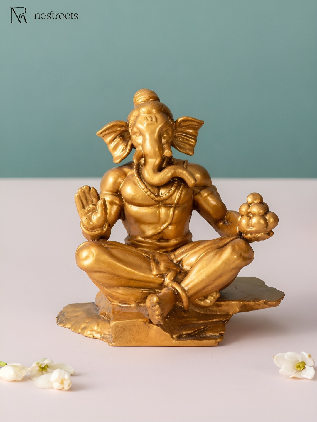 

nestroots Gold-Toned Ganesh Wisdom and Prosperity Religious Idol Showpiece