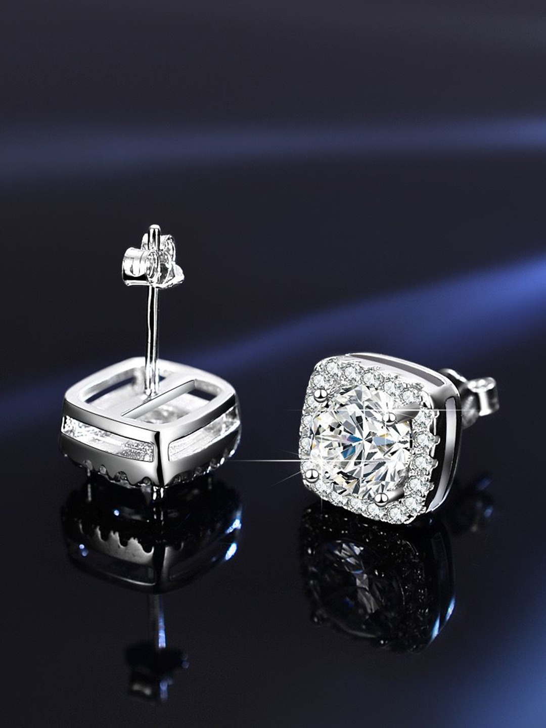 

MYKI Silver-Plated Contemporary Cubic Zirconia Studs Earrings