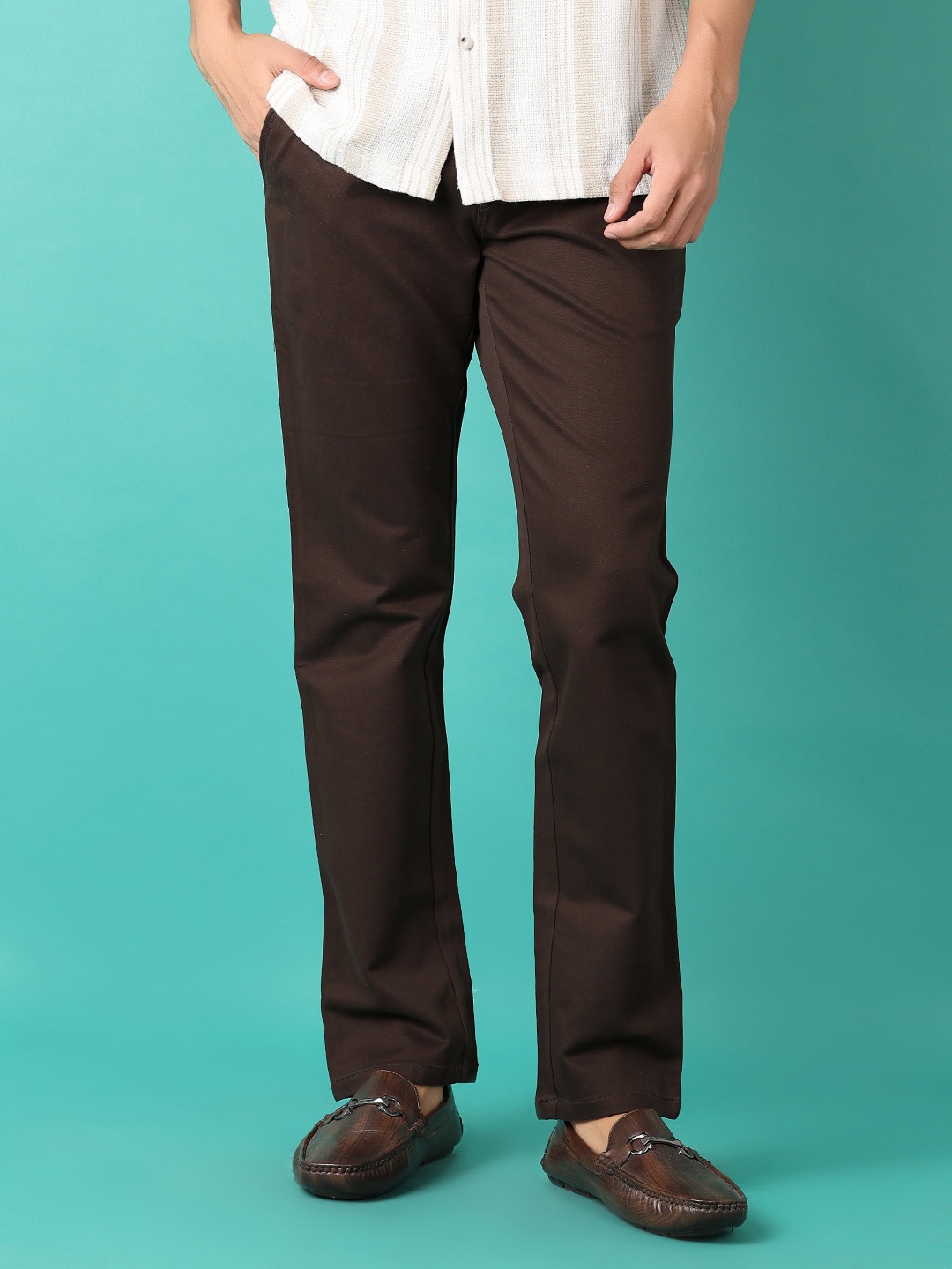

V-Mart Men Solid Mid-Rise Chinos Trousers, Brown