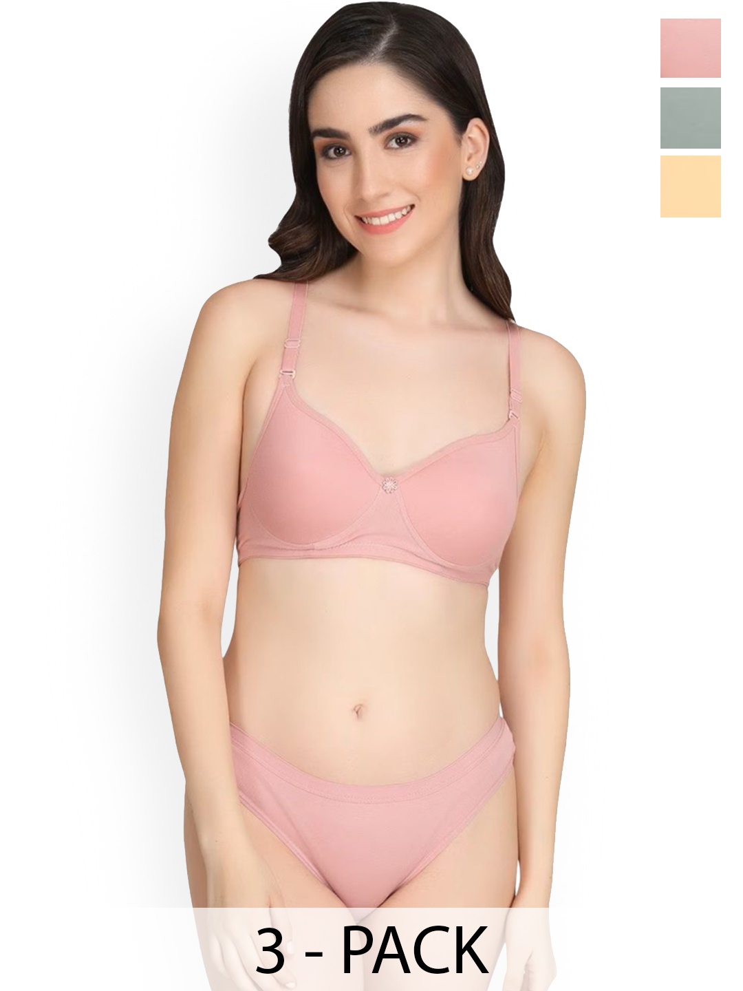 

Designer Bugs Women Pack Of 3 Seamless Lightly Padded Lingerie Set DBLS-Y-RG-O-30B, Yellow