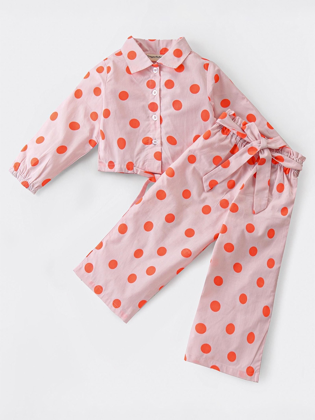 

CrayonFlakes Girls Polka Dot Printed Pure Cotton Shirt with Palazzos, Pink