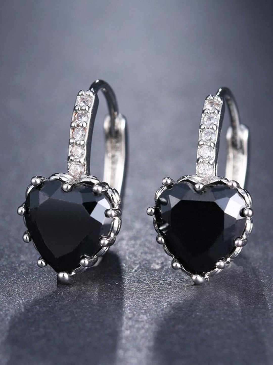 

MYKI Silver-Plated Contemporary Stainless Steel Cubic Zirconia Hoop Earrings, Black