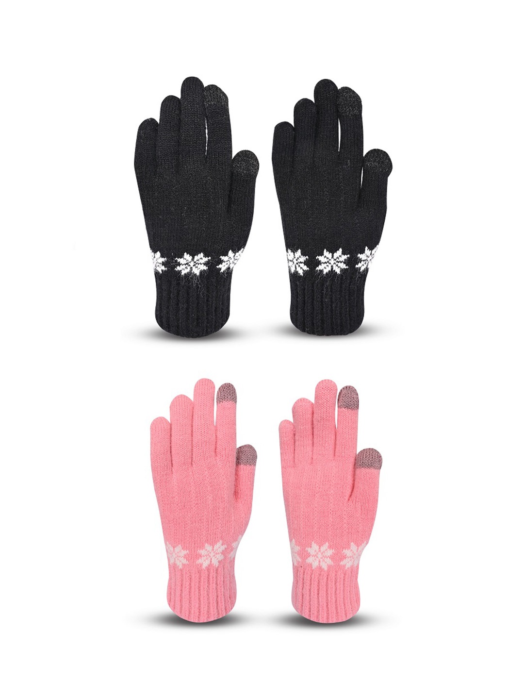 

LOOM LEGACY Women Pack of 2 Patterned Acrylic Touchscreen Gloves, Black