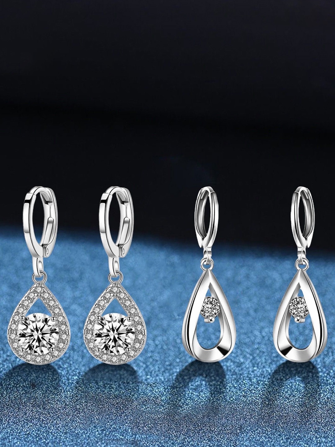 

MYKI Set Of 2 Silver-Plated Stainless Steel Contemporary Drop Earrings