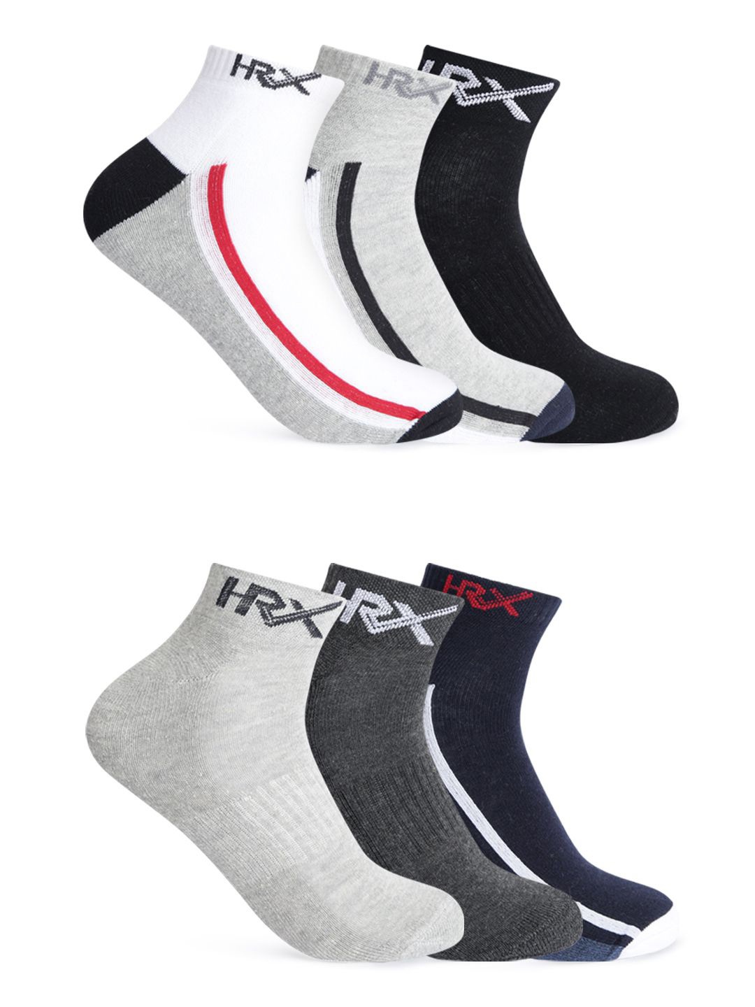 

HRX by Hrithik Roshan Unisex Pack Of 6 Cotton Ankle-Length Socks, Grey