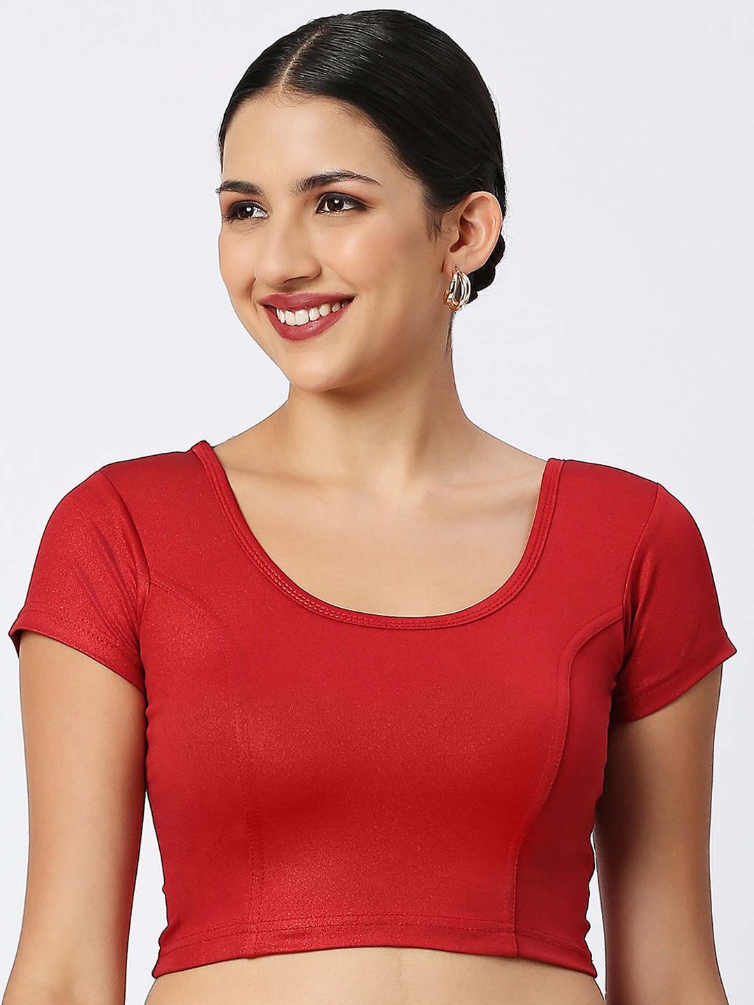 

neckbook Round Neck Stretchable Saree Blouse, Red