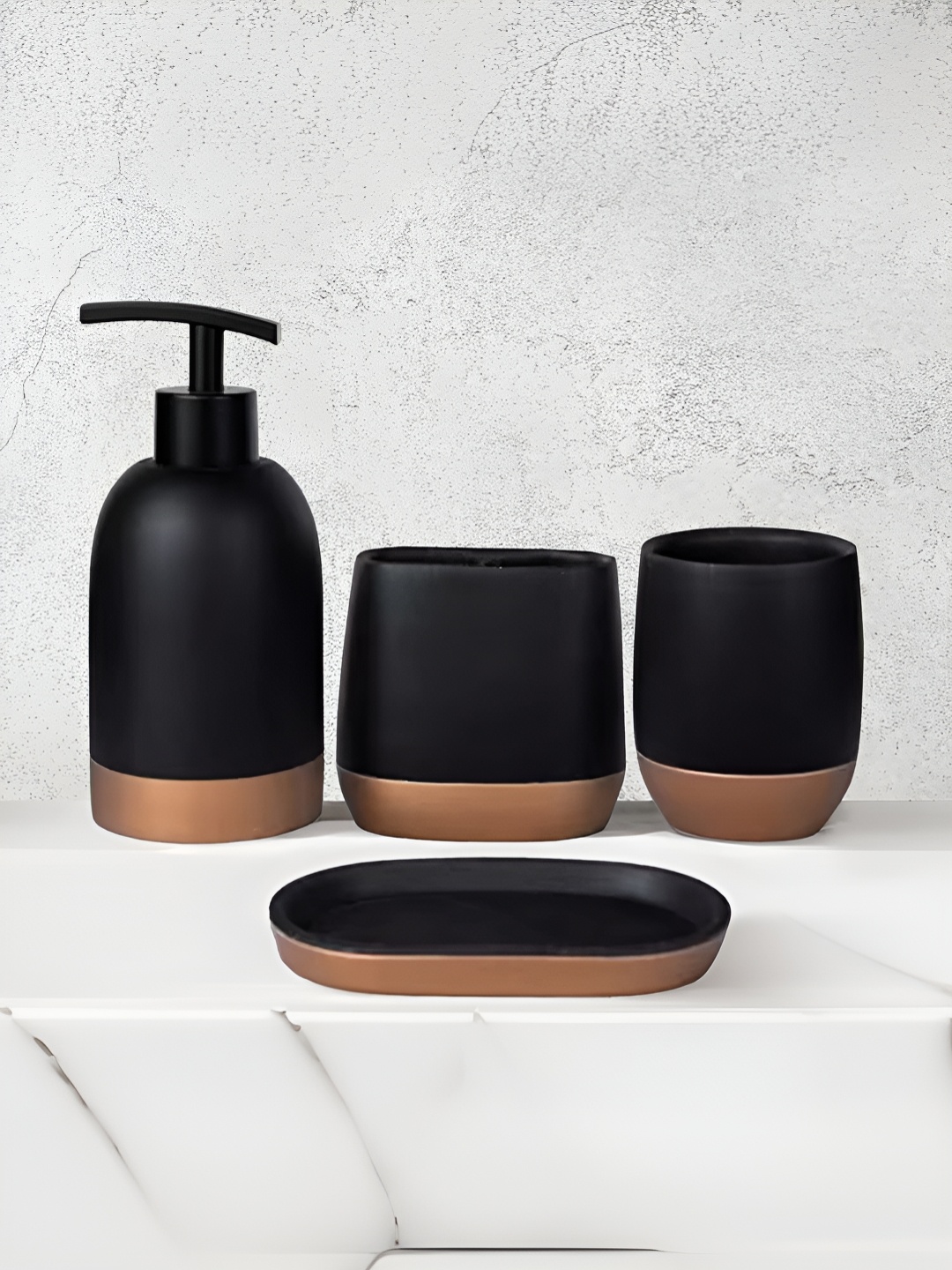

The Better Home Gold-Toned & Black 4 Pieces Matte Bath Accessories Set