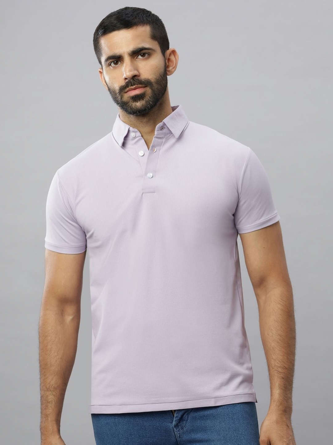 

N AND J Men Solid polo Collar Cotton T-shirt, Lavender