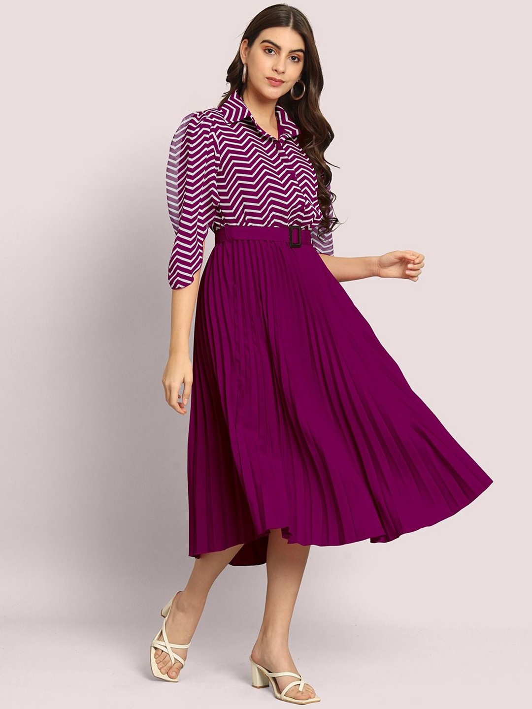 

Raiyani Enterprise Printed Georgette Fit & Flare Dress, Magenta