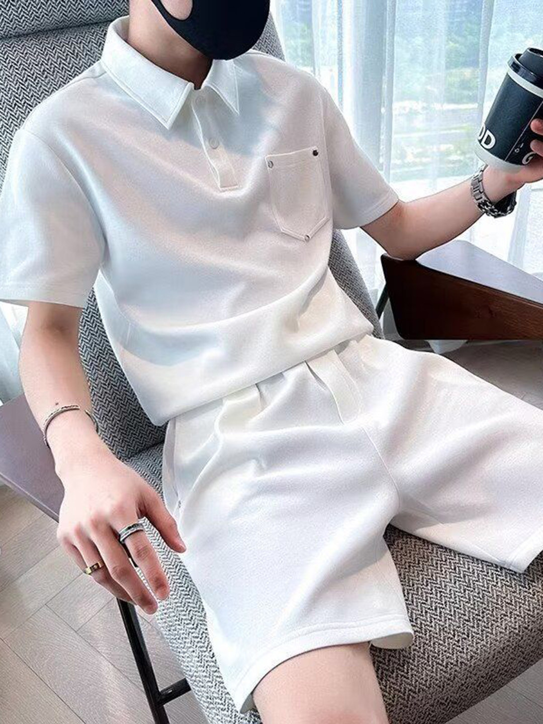 

StyleCast White Shirt Collar T-Shirt With Shorts