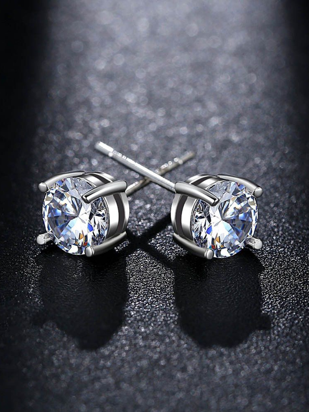 

MYKI Silver-Plated Stainless Steel Cubic Zirconia Stone Studded Studs