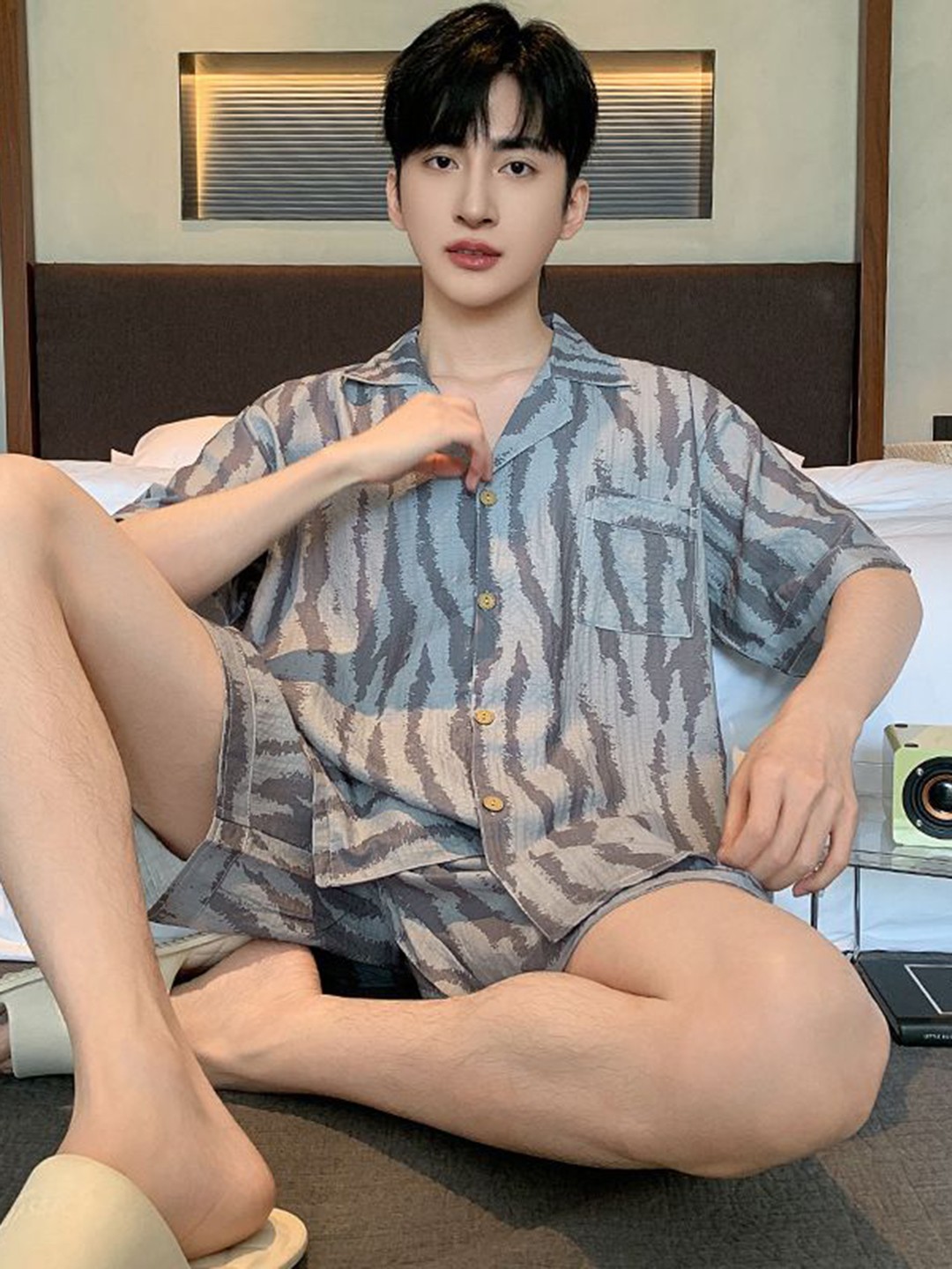 

StyleCast Grey Printed Short Sleeve Shirt With Shorts Night Suit