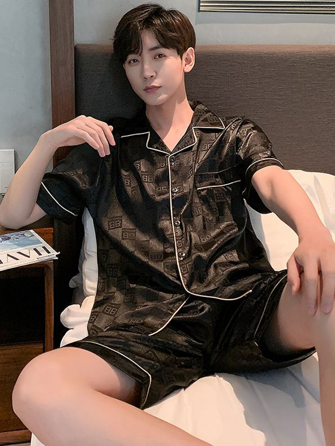 

StyleCast Printed Shirt With Shorts Night Suit, Black