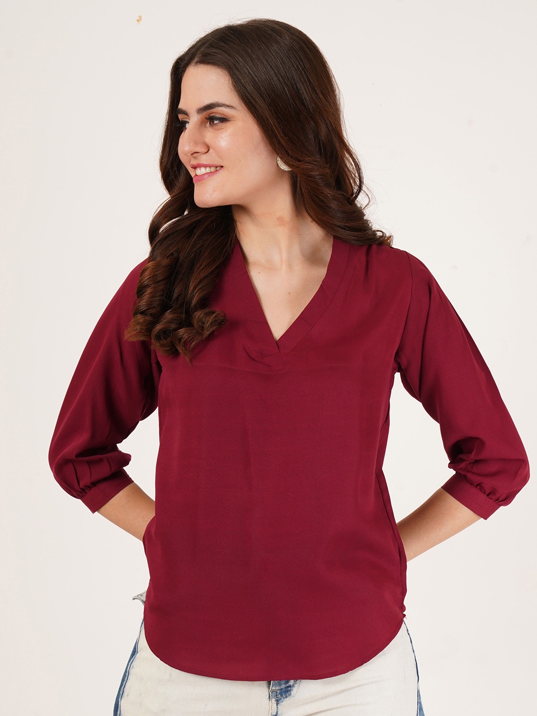 

Brownverse Women Solid Cotton Top, Maroon