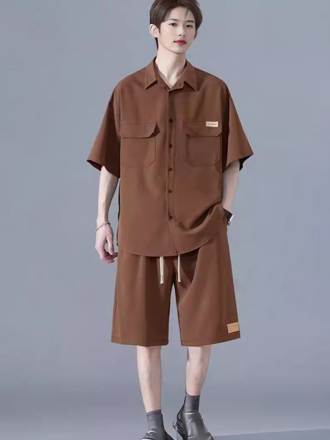 

StyleCast Shirt Collar Short Sleeves Shirt With Shorts, Brown