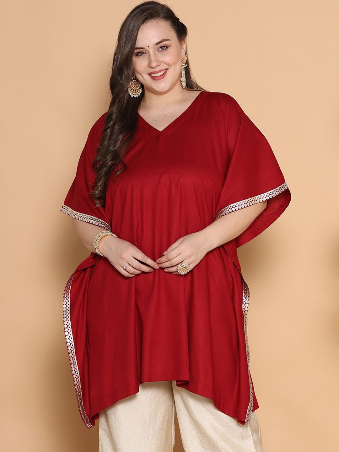 

LetsDressUp V-Neck Kaftan Kurta, Maroon