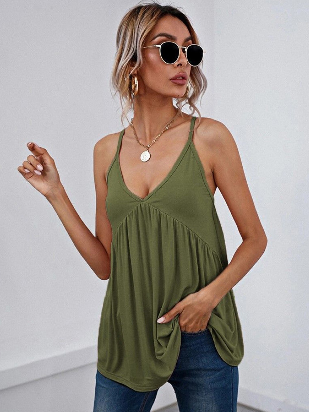 

StyleCast Women Sholder Straps Sleeveless Empire Top, Green