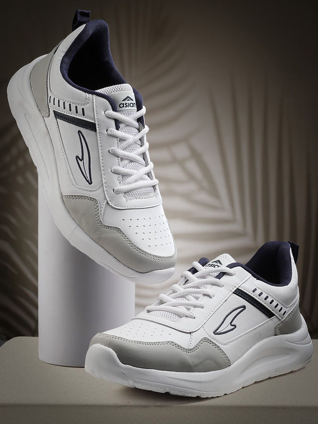 

ASIAN Men Lace-Ups Round Toe Sneakers, White