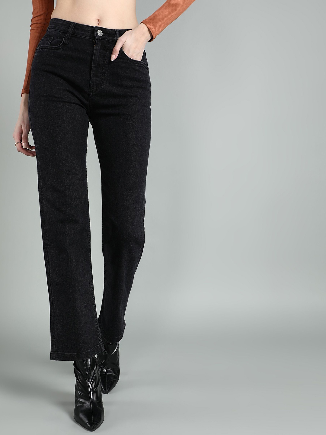 

BAESD Women Straight Fit Mid-Rise Stretchable Jeans, Black